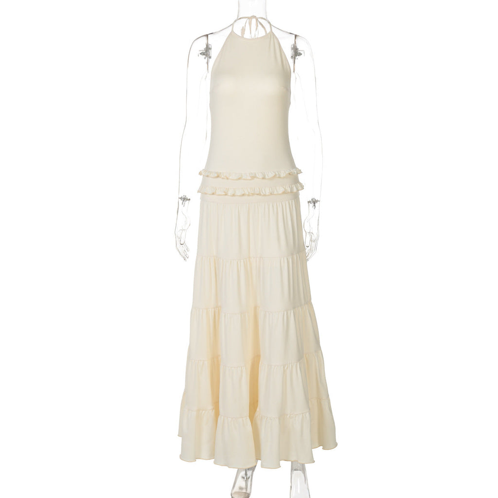 Women Clothing Summer Sexy Backless Halter Pleated Dress Women