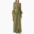 Spring Solid Color Evening Dress Long Sleeve Slim Dress