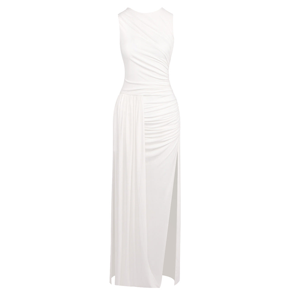 Round Neck Sleeveless Asymmetric Split Maxi Dress Bella Mia