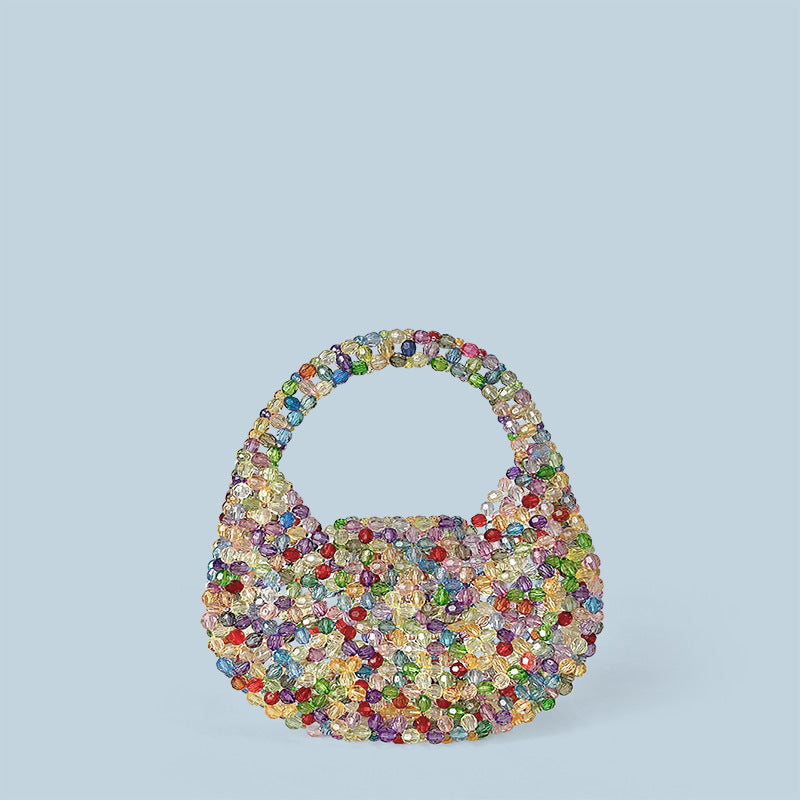 Autumn Winter Light Luxury Advanced Texture Handmade Beaded Mini Beads Bag Shiny Crystal Portable Cocktail Bag