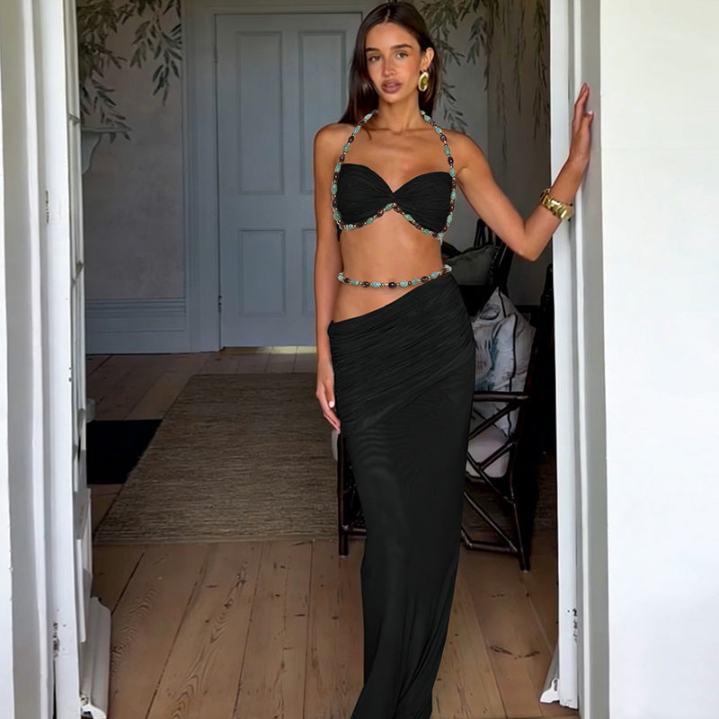 Halter Sling High Waist Slim Hip Skirt Two-Piece Set Bella Mia