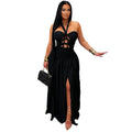 Popular Halter Cut out Lace up Party Evening Dress Satin Side Split Dress Ragazza