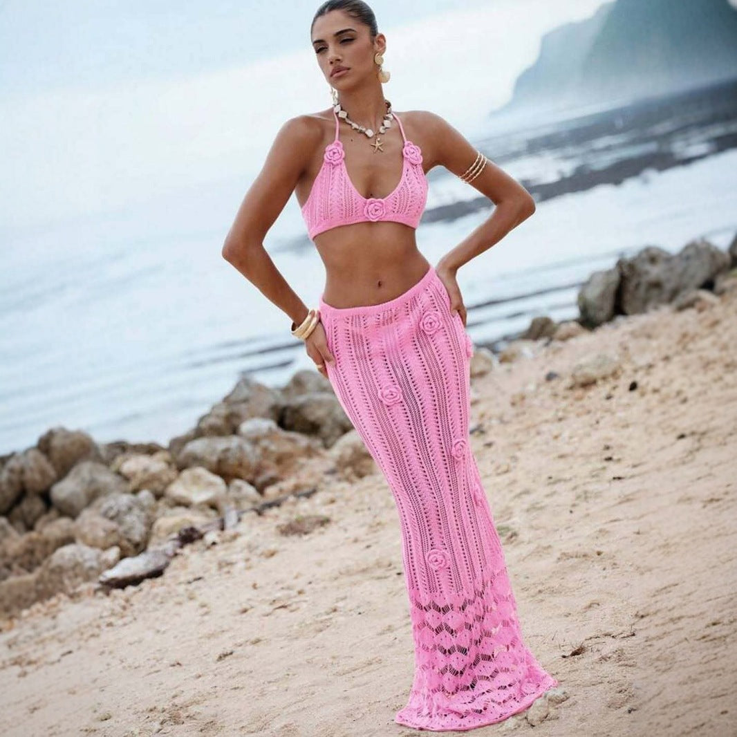 Floating Floral Halter Knit Bikini Swimsuit Dress Bella Mia