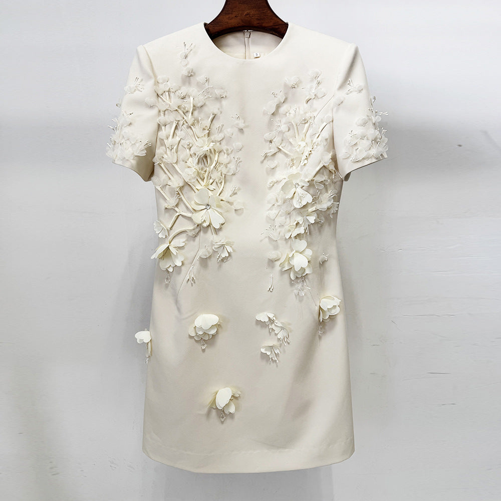 Spring Summer Star Heavy Industry Three Dimensional Floral Beaded Short Sleeve Dress Bella Mia