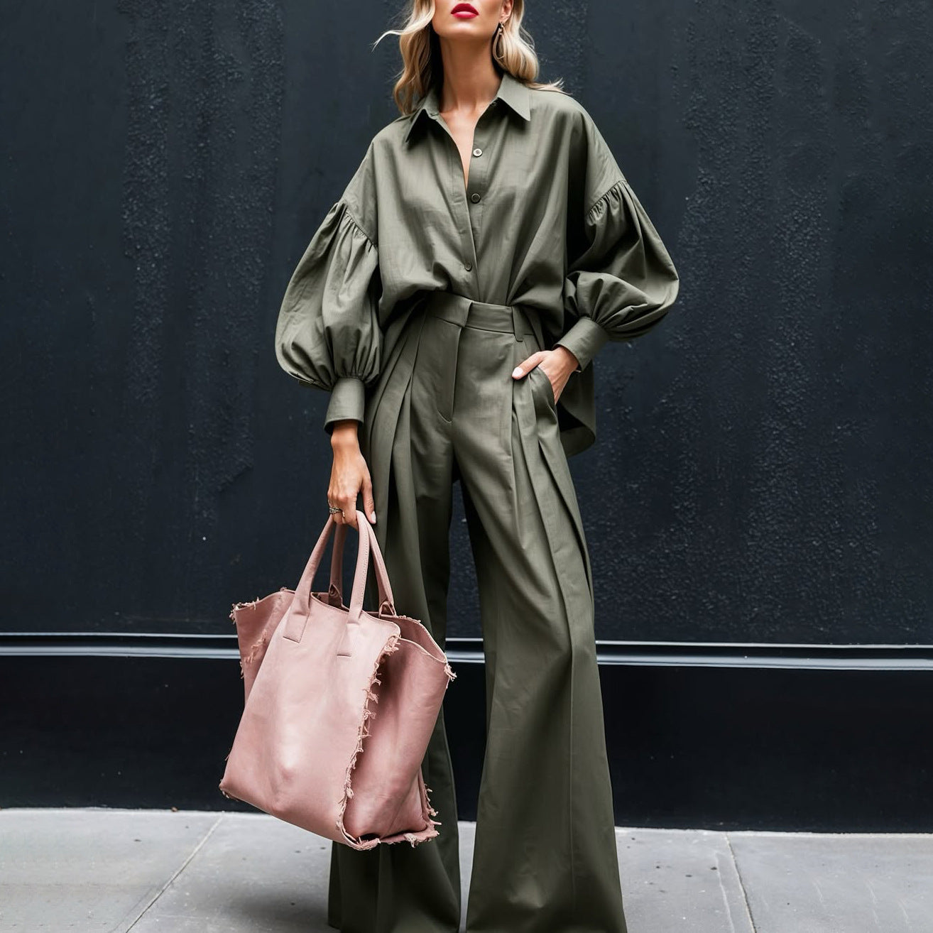Cotton Linen Shirt & Wide Leg Pants Set