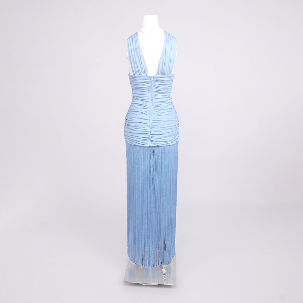 Pleated Mesh Cross-Front Dress