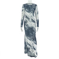 Personality Women Printed Wear Straight Hip Colorblock round Neck Long Sleeved Dress Ragazza