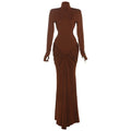 Summer Women Clothing High Collar Slim Sexy Backless Solid Color Maxi Dress