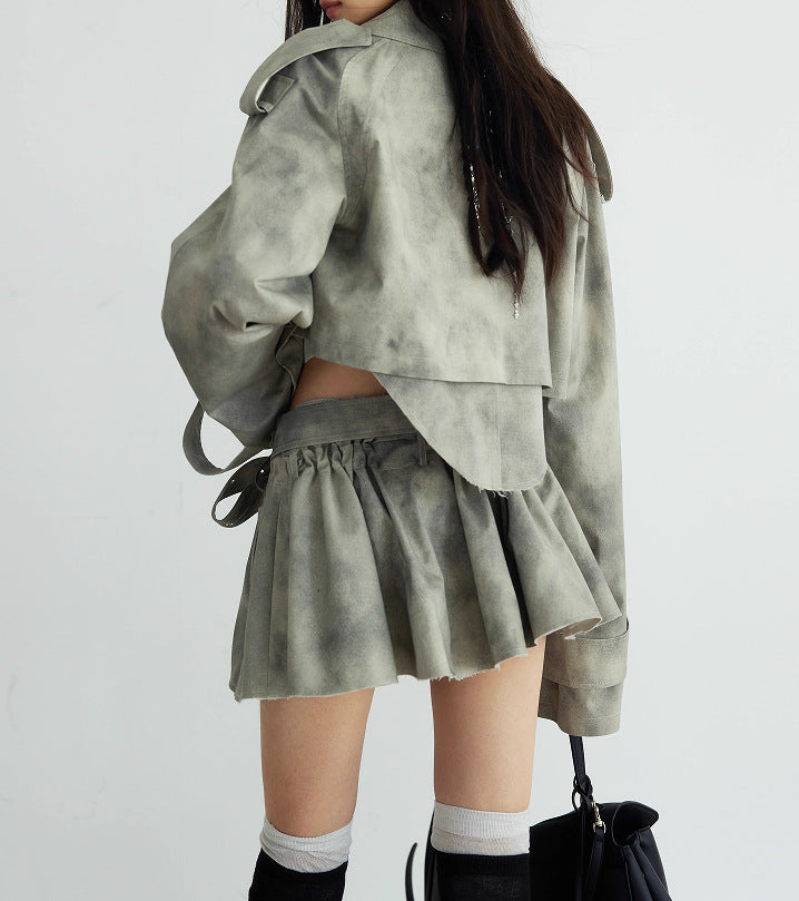 Autumn Winter Camouflage Printing Ink Printing Coat Trench Coat Skirt Casual Suit