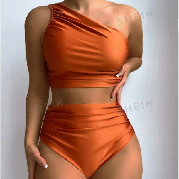 High Waist Asymmetric Ruched Bikini Set Bella Mia
