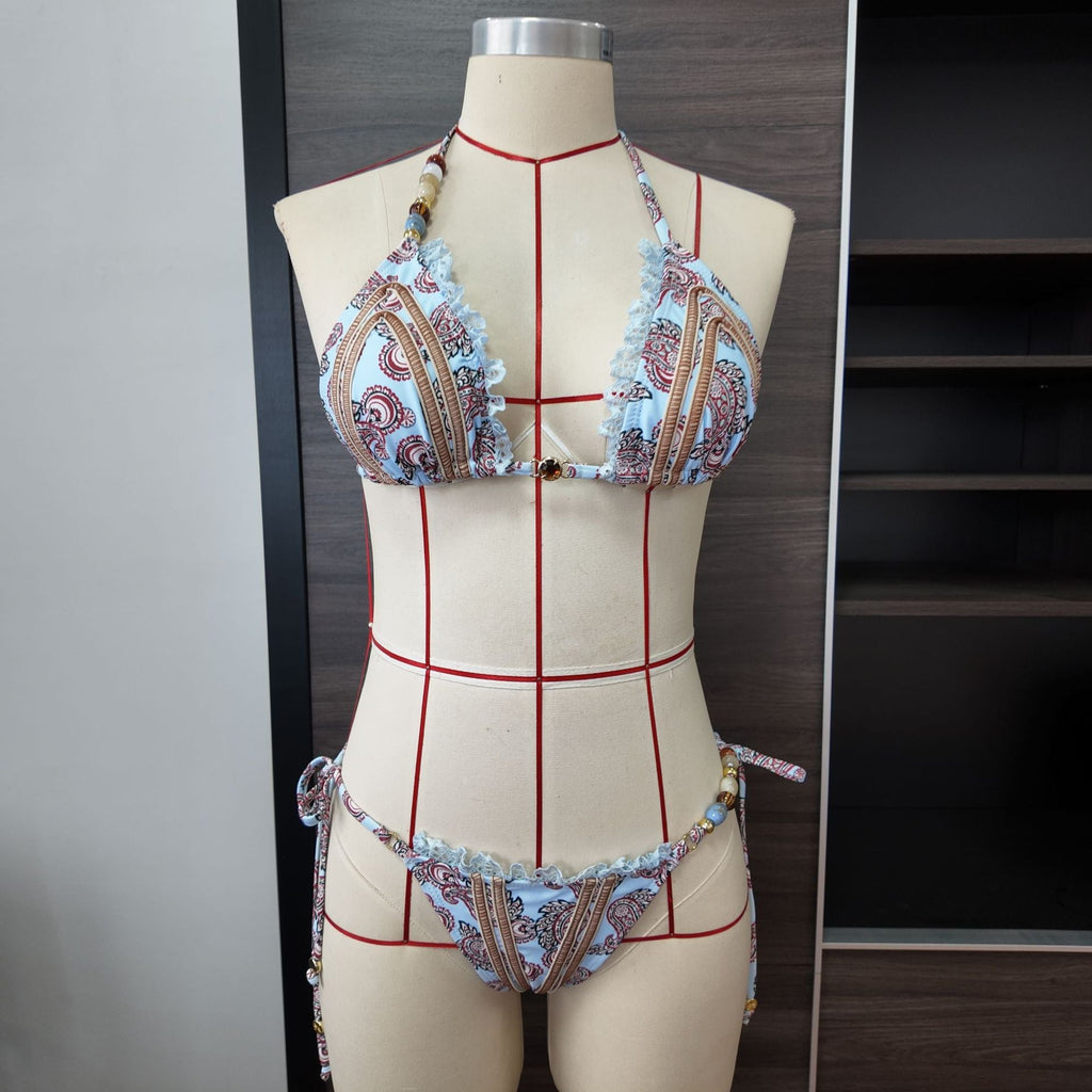 Printed Lace Banded Split Bikini Set Bella Mia