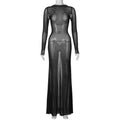Lace-Up Long Sleeve Bodycon Maxi Dress