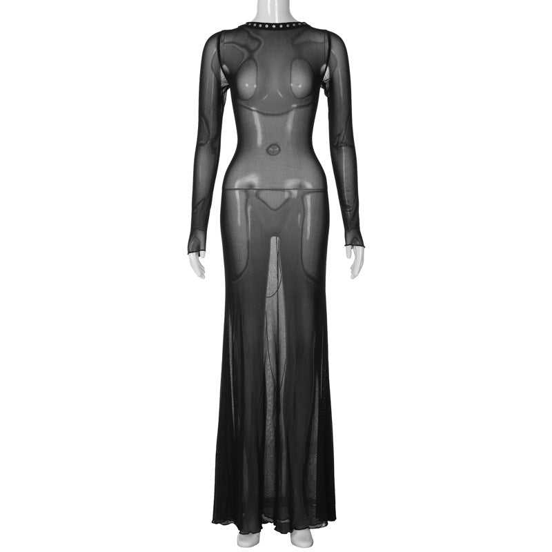 Lace-Up Long Sleeve Bodycon Maxi Dress