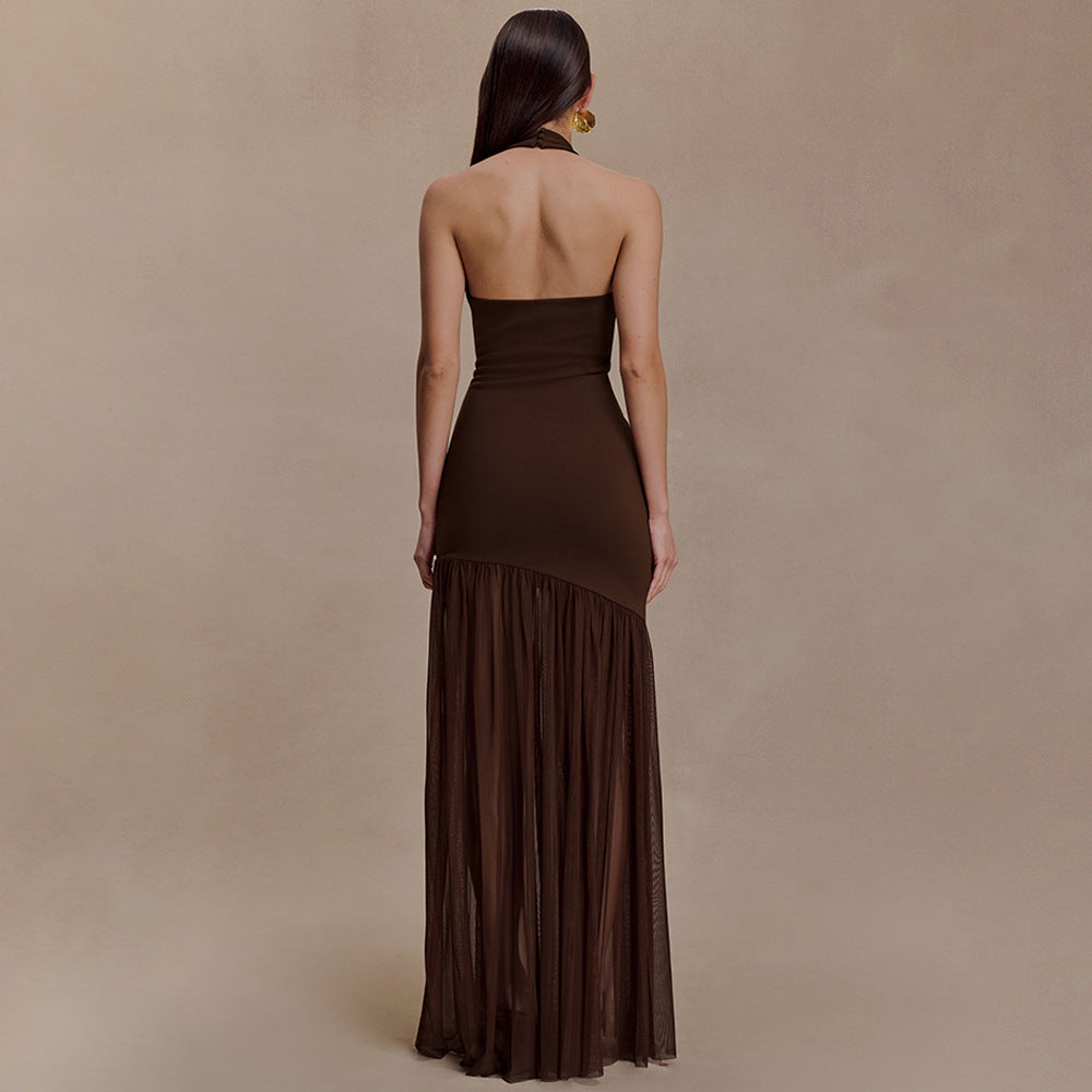 Women Dress Elegant Halter Sexy Cutout Pleated Backless Sheath Dress Wanita Store