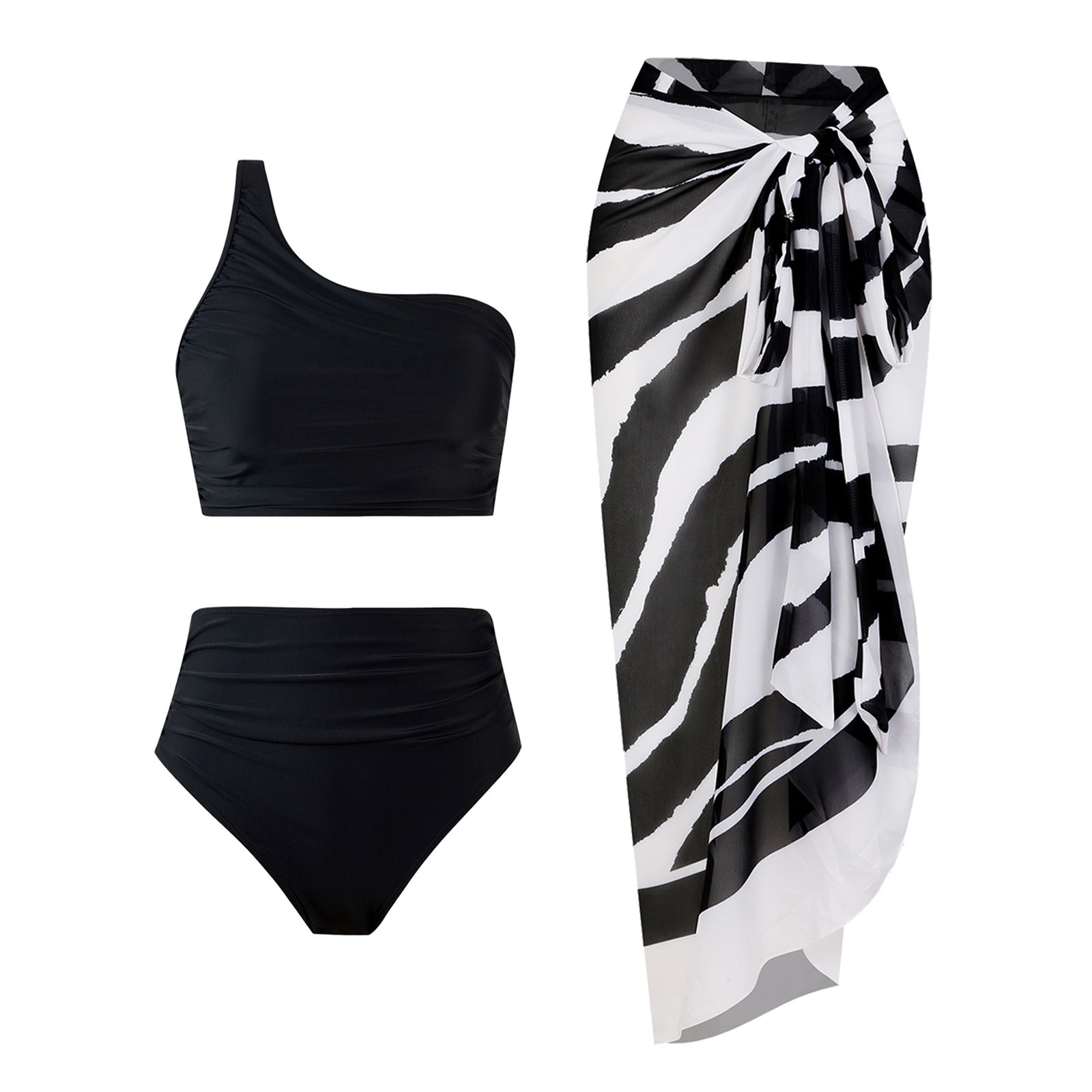 High Waist Asymmetric Ruched Bikini Set Bella Mia