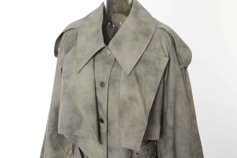 Autumn Winter Camouflage Printing Ink Printing Coat Trench Coat Skirt Casual Suit