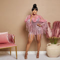 Sequin Fringe Mock Neck Long Sleeve Bodycon Mini Dress