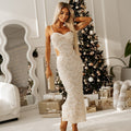 Sequin Beaded Sweetheart Cutout Split Maxi Dress