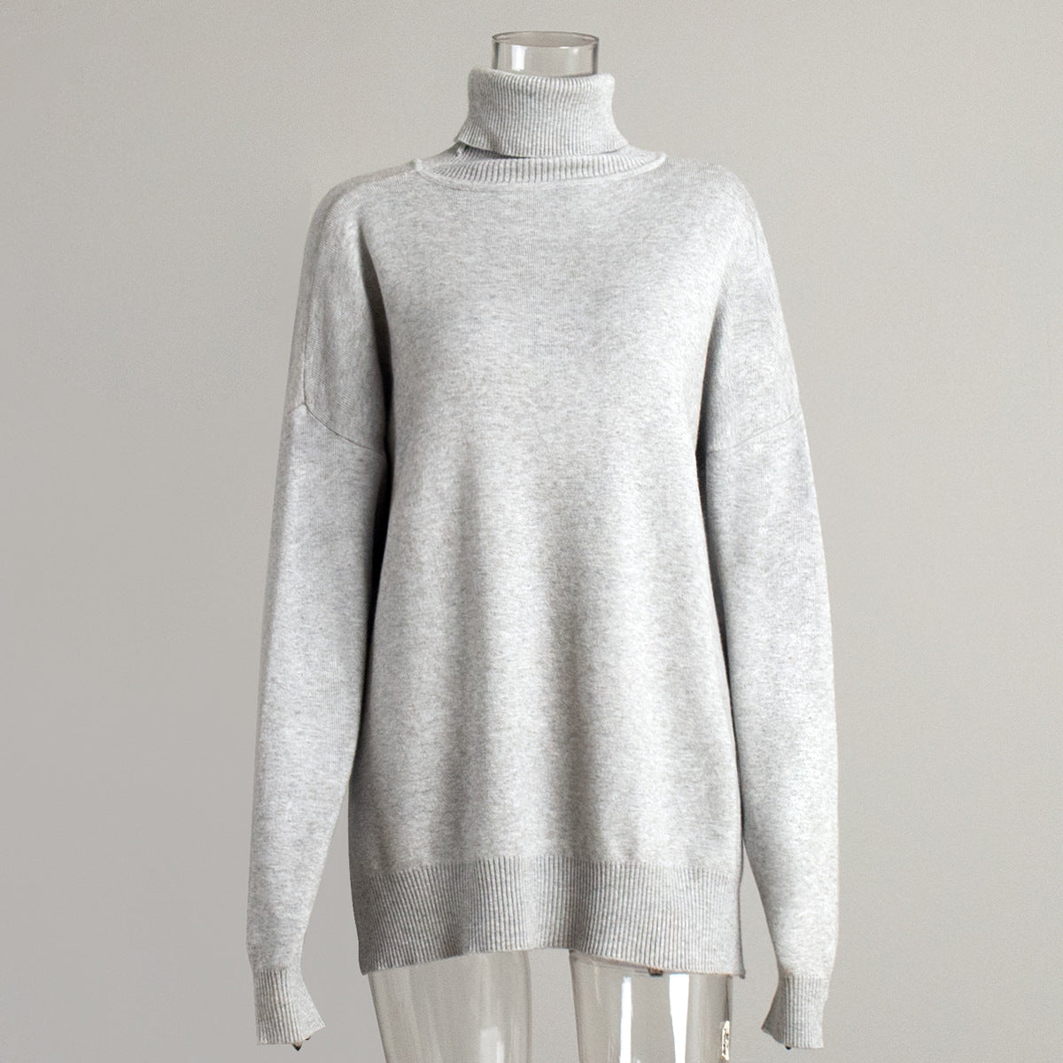 Turtleneck Slit Loose Solid Knit Sweater Bella Mia