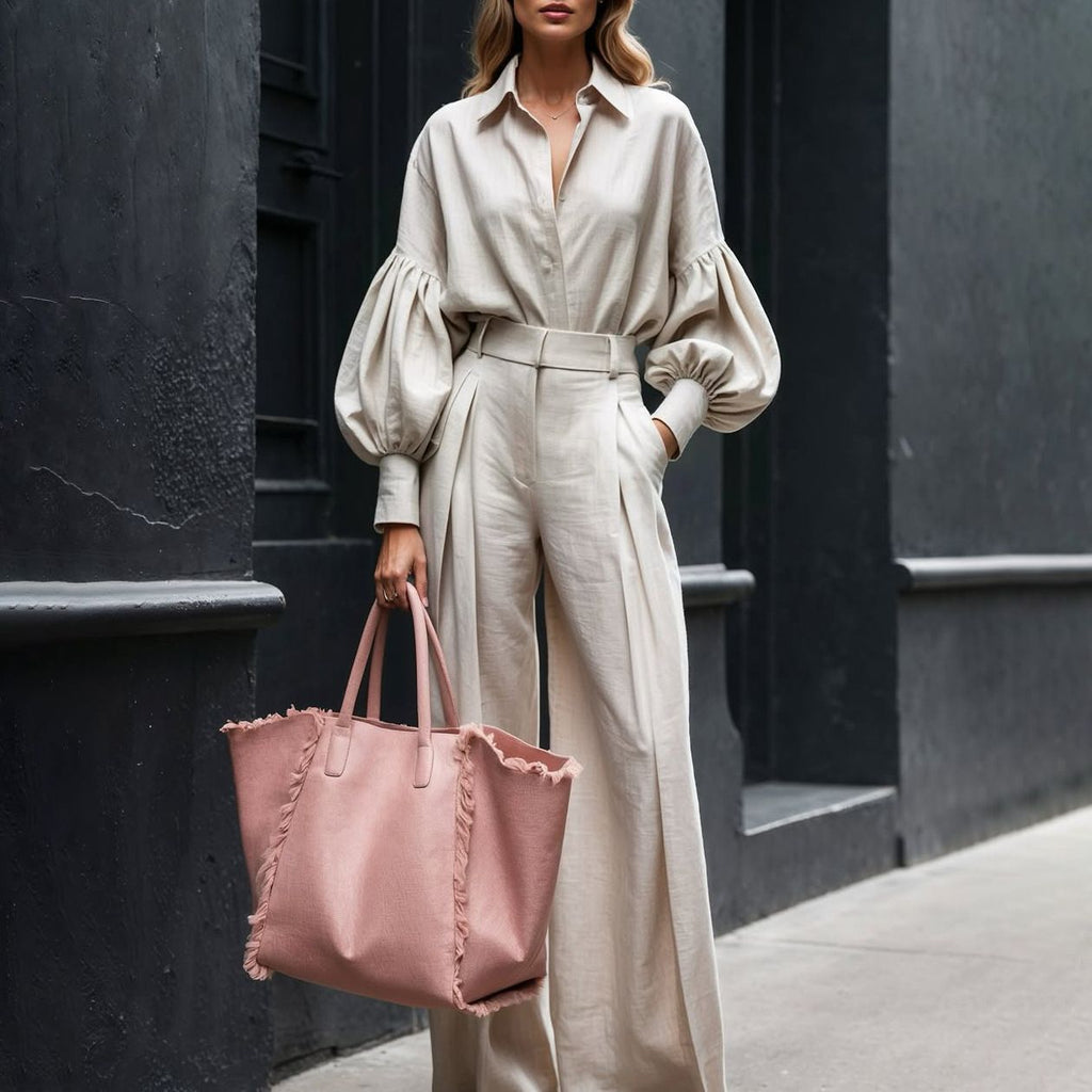 Cotton Linen Shirt & Wide Leg Pants Set