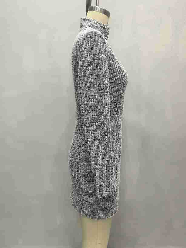 Women French Elegant Deep V Plunge neck Texture Woven Fabric Dress