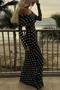 Spring Summer Gauze Polka Dot Stitching off Shoulder Sexy Slim Dress for Women Wanita Store
