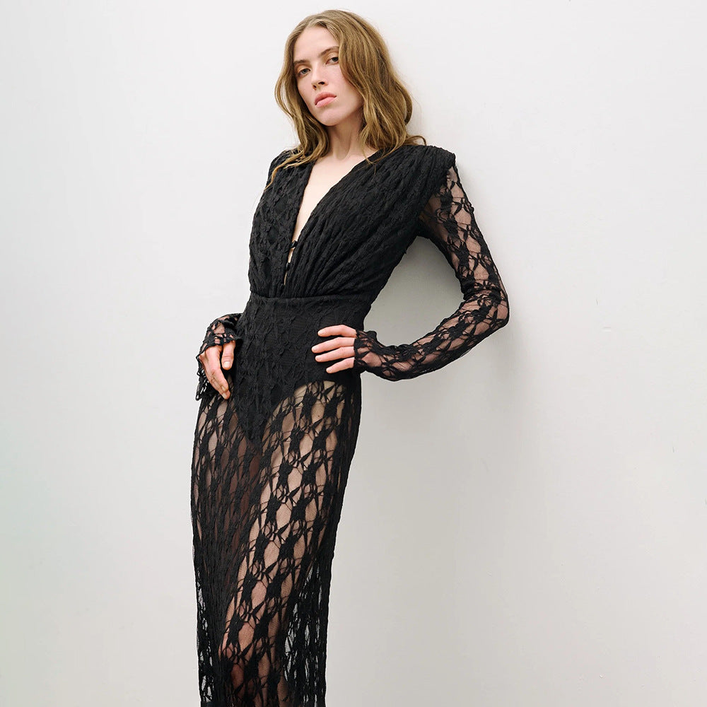 Autumn Winter French Lace Long Sleeve Lining Dress Women Clothing Dress Sexy Evening Dress Christmas Ragazza