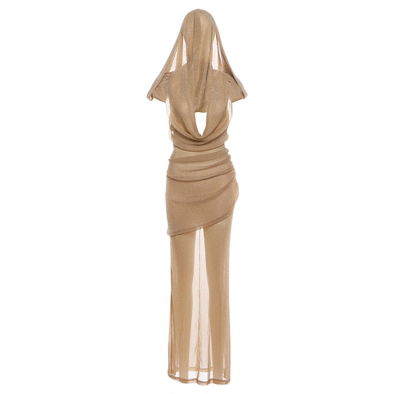 Autumn Winter Women Clothing Sexy Backless Slim Fit Hooded Deep V Plunge neck Sleeveless Dress Ragazza
