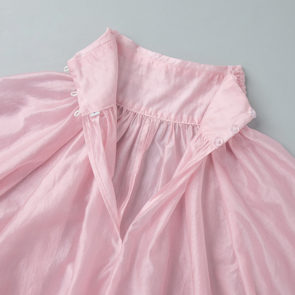 Turtleneck Long Sleeve Shirt Spring Summer Semi Transparent Lantern Sleeve Pleated Bud Turtleneck Shirt