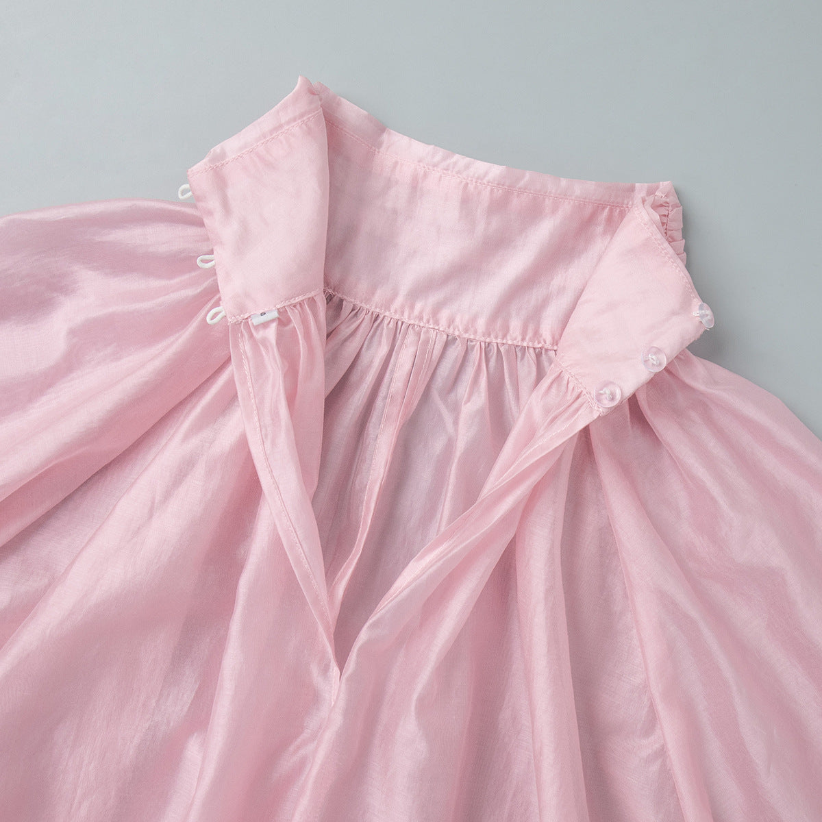 Turtleneck Long Sleeve Shirt Spring Summer Semi Transparent Lantern Sleeve Pleated Bud Turtleneck Shirt