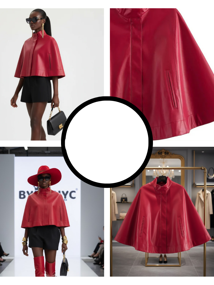 Greenwich Village Red Vegan Leather Cape Jacket