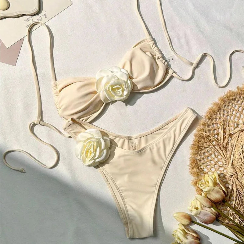 3D Rose Bandeau Bikini Set