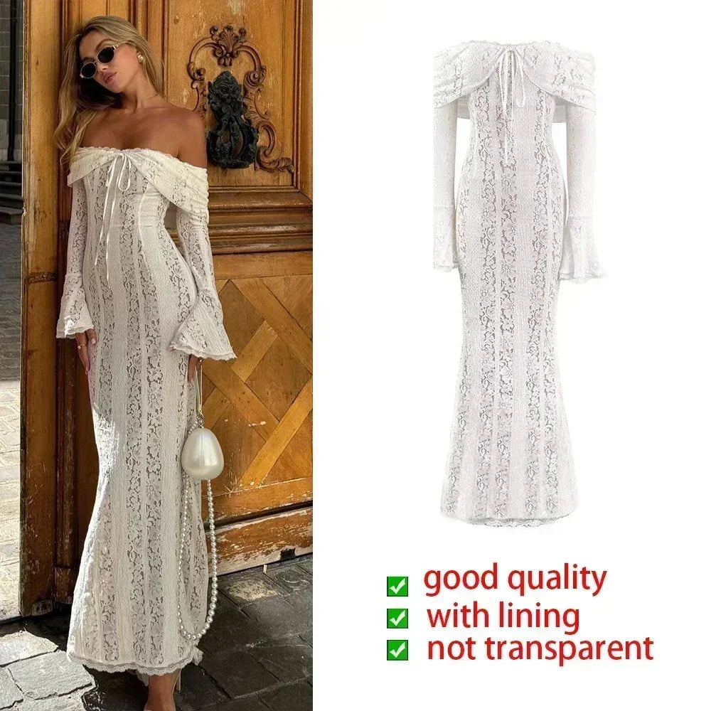 Suninheart White Evening Dresses for Events Red Long Sleeve Lace Elegant Party Dresses 2025 Women Luxury Wedding Prom Dress Gown Urban Fashion Icon
