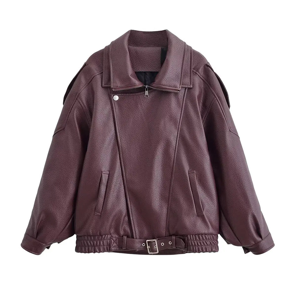 Oversized Faux Leather Moto Jacket