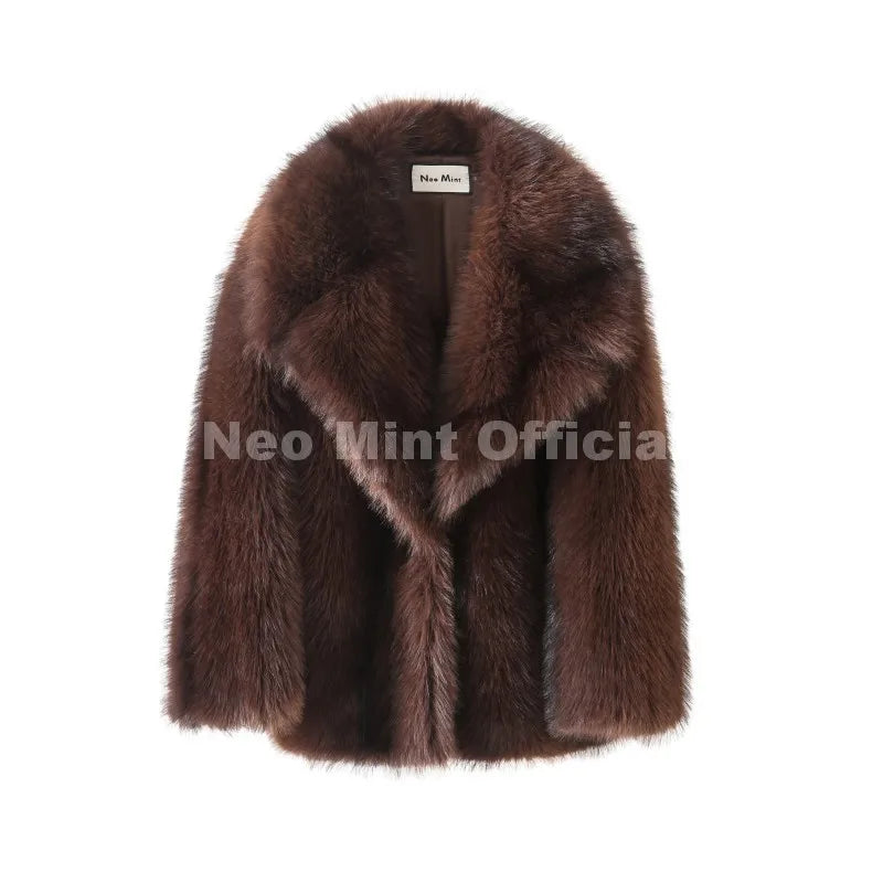 Neo Mint Luxury Brand Fashion Women Yellow Striped Faux Fur Jacket Coat Chic Girls 2025 Winter Oversized Warm Outerwear Overcoat Urban Fashion Icon