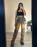 High Waist Stretchy Cargo Jeans