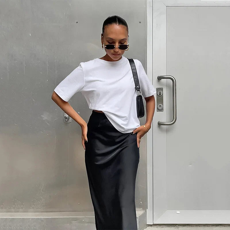 Satin High-Waist Trumpet Maxi Skirt