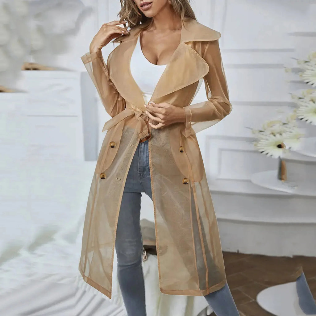 Sheer Organza Belted Trench Coat