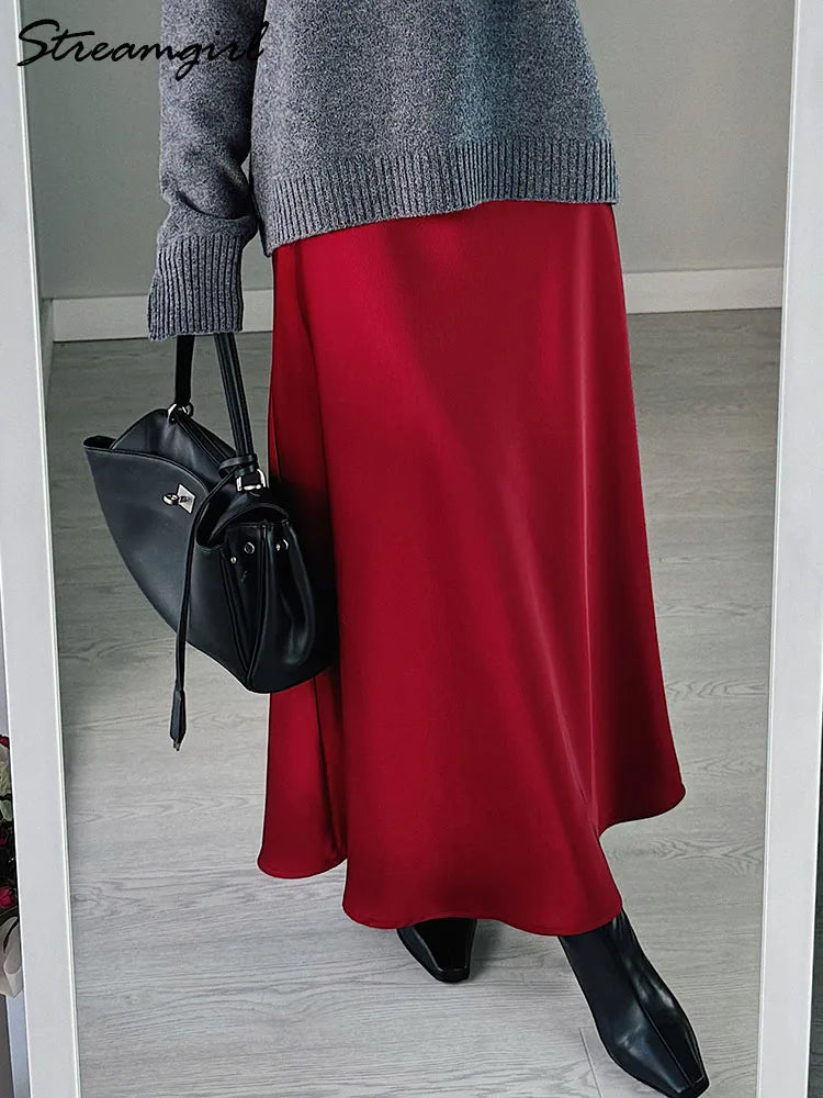 Satin Drawstring Maxi Skirt