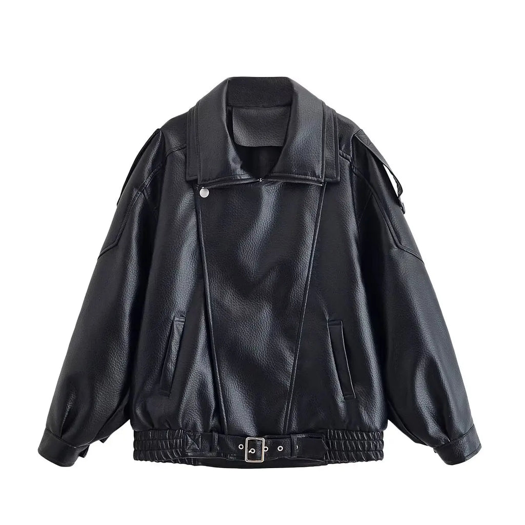 Oversized Faux Leather Moto Jacket