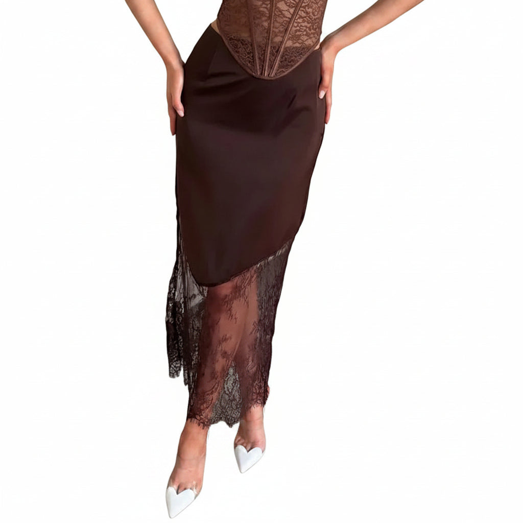 Lace-Panel Patchwork Maxi Skirt