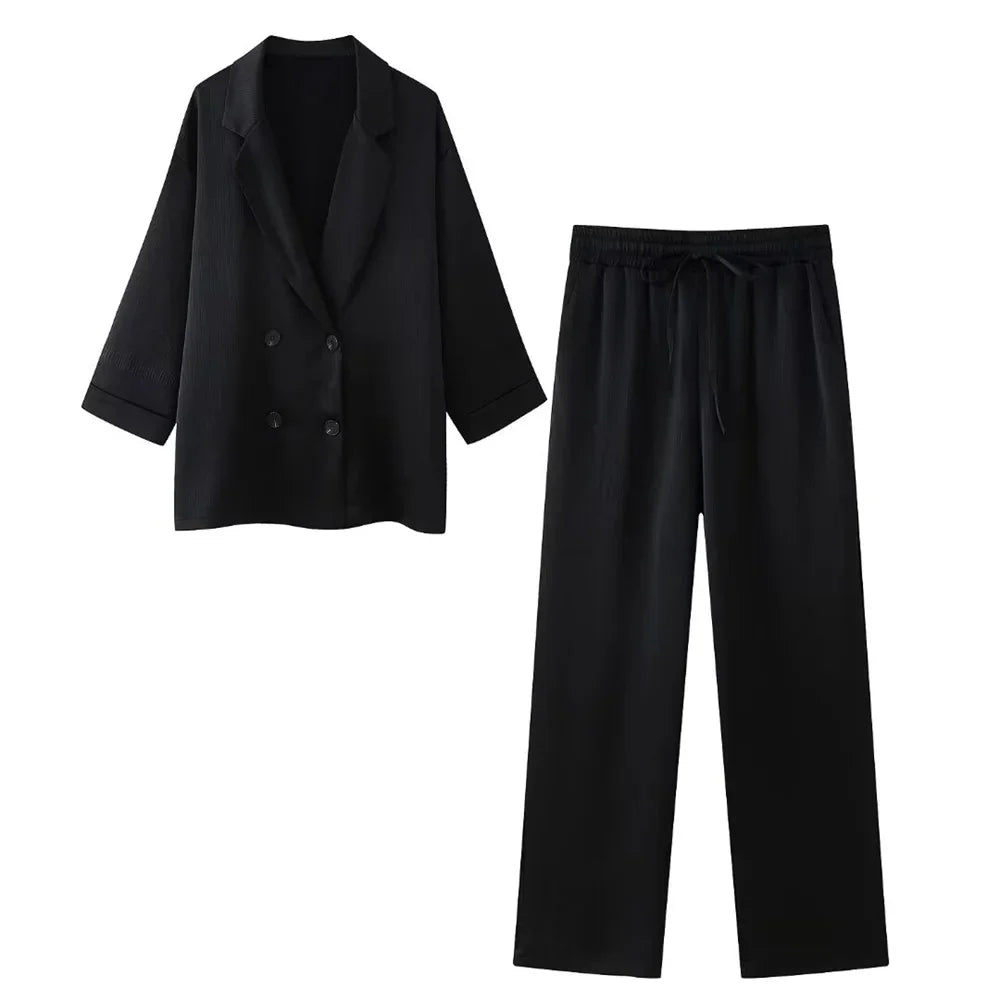 Crinkle Blazer & Wide-Leg Pants