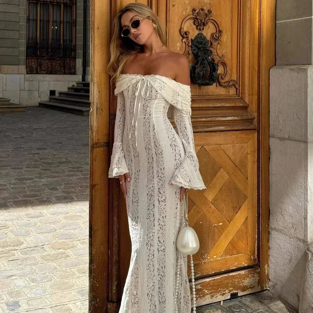 Suninheart White Evening Dresses for Events Red Long Sleeve Lace Elegant Party Dresses 2025 Women Luxury Wedding Prom Dress Gown Urban Fashion Icon