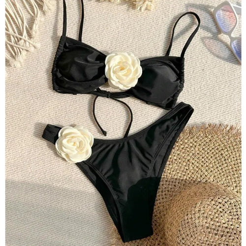 3D Rose Bandeau Bikini Set