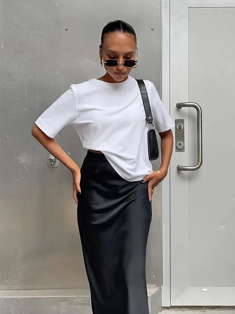 Satin High-Waist Trumpet Maxi Skirt