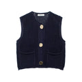 Open-Knit Crochet Vest with Gold Buttons
