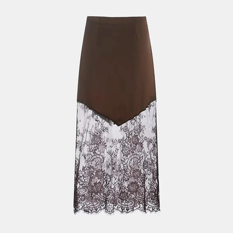 Lace-Panel Patchwork Maxi Skirt