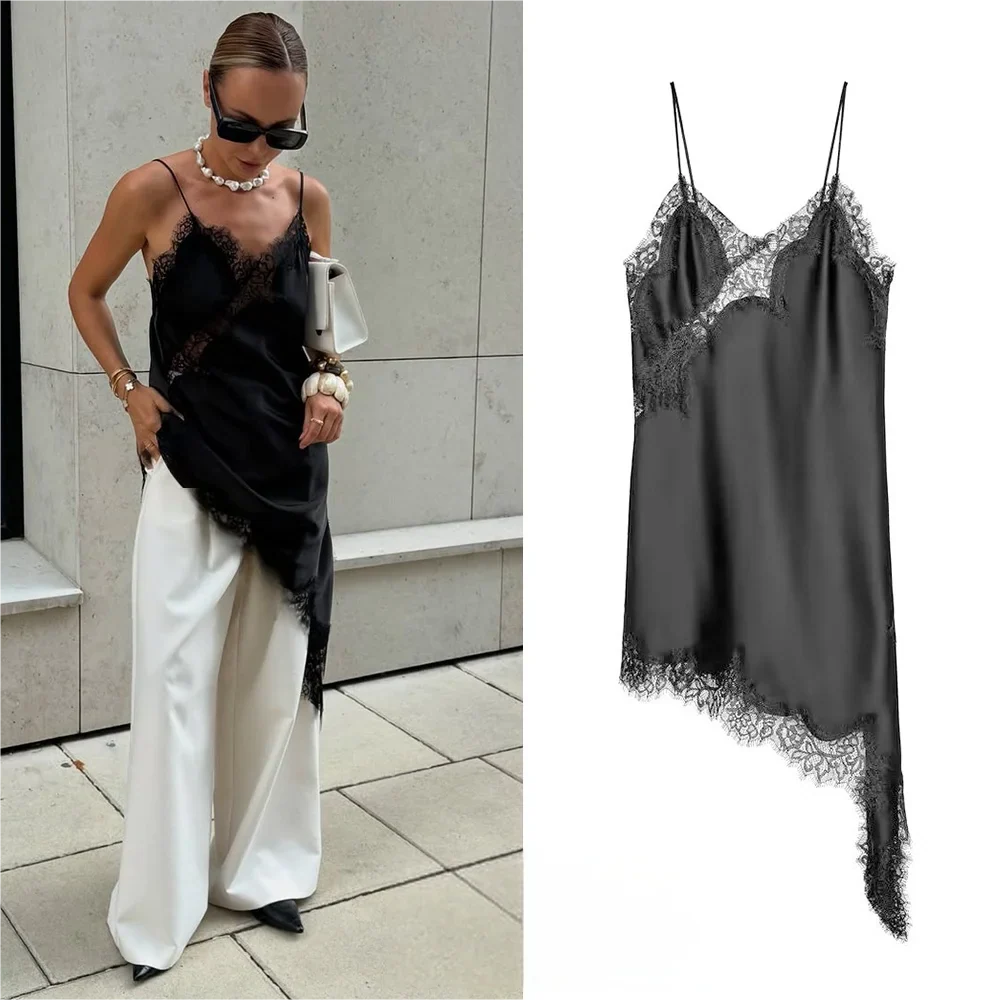 Satin Lace-Trim Cami