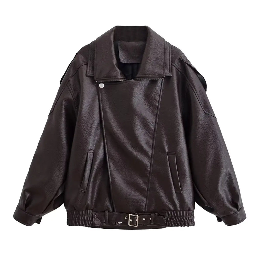 Oversized Faux Leather Moto Jacket