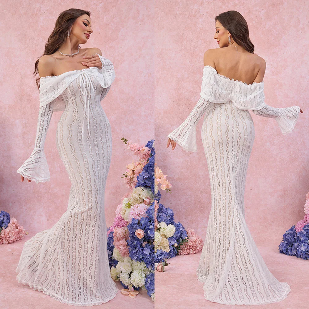 Suninheart White Evening Dresses for Events Red Long Sleeve Lace Elegant Party Dresses 2025 Women Luxury Wedding Prom Dress Gown Urban Fashion Icon